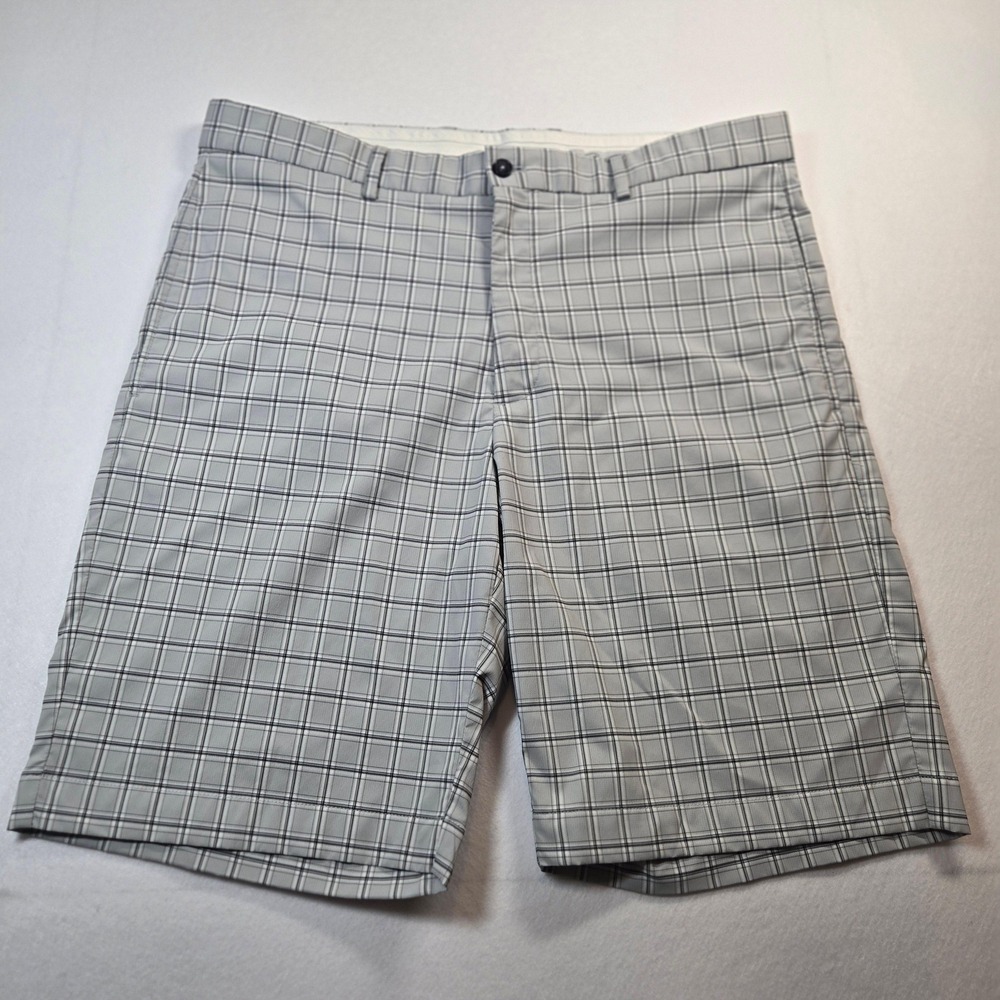 Greg Norman Golf Shorts Mens 36 Grey Plaid Excellent Performance Stretch Shorts